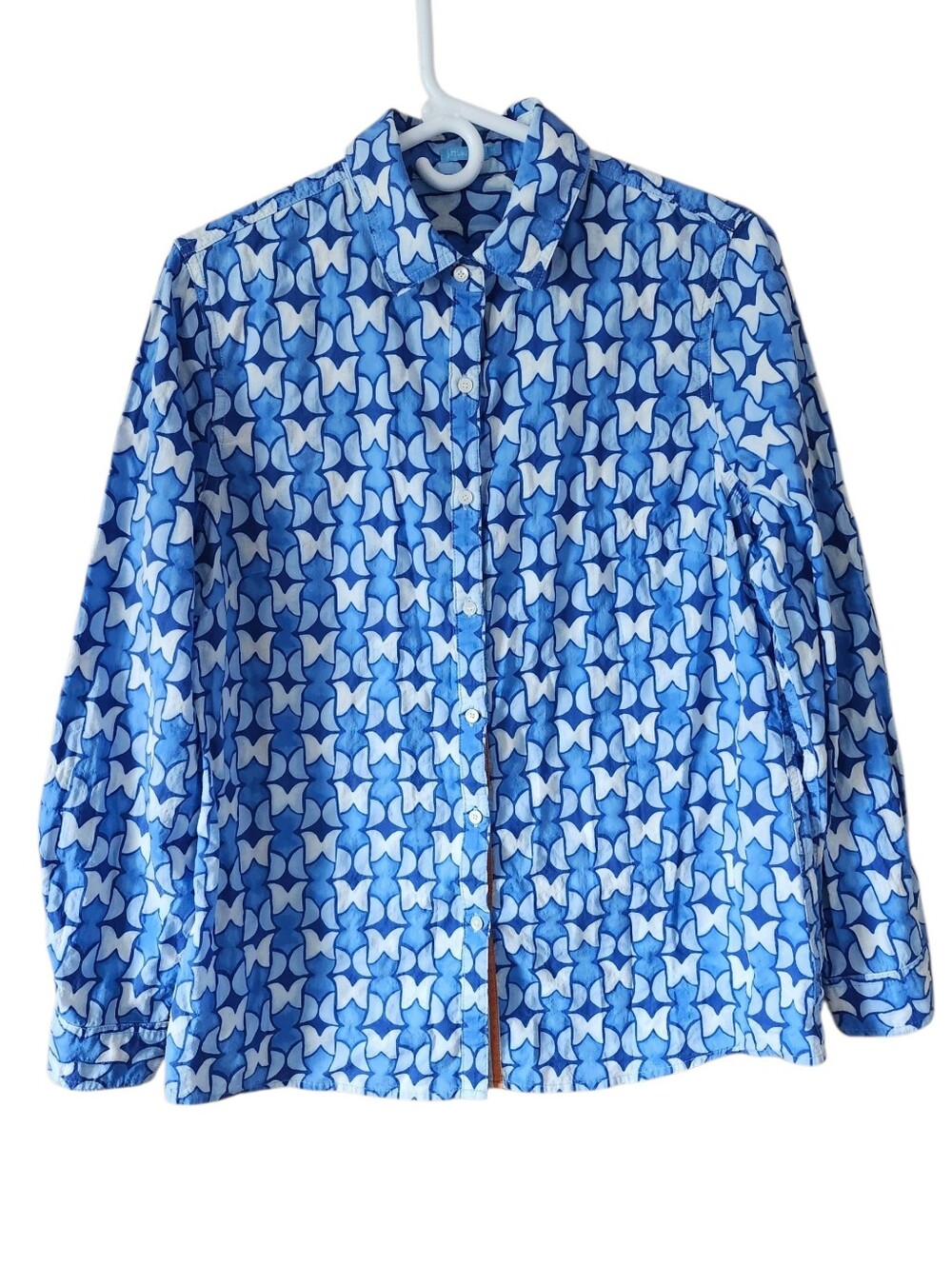 J. McLaughlin Blue Pop Tulip Geometric Button Down Shirt Blouse - Size M